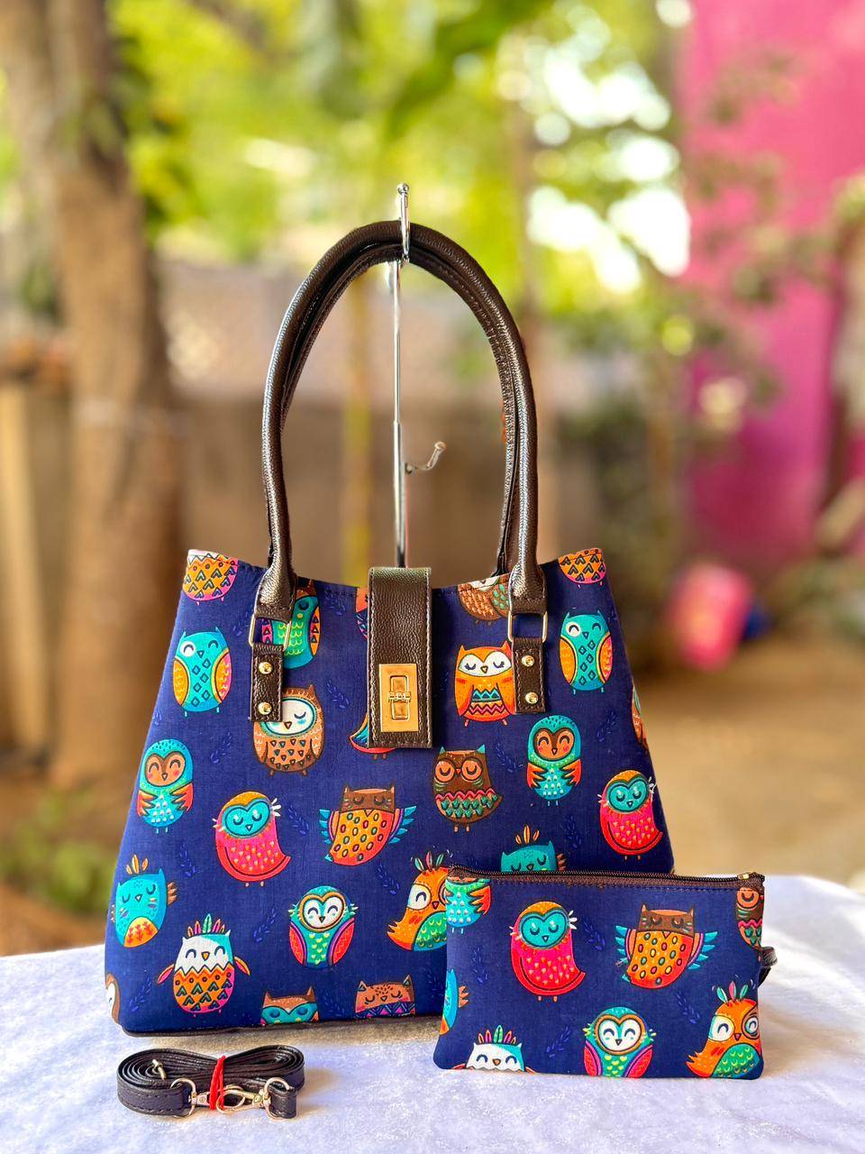 Owl Print Double Partition Tote Bag